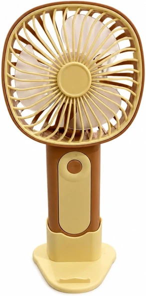 Mini El Fanı Usb Şarjlı Type-C Bağlantılı 3 Kademeli Taşınabilir Elektrikli Fan Masaüstü El Tipi Kullanım Kahverengi Renk Serinletici Fan ürün görseli 1