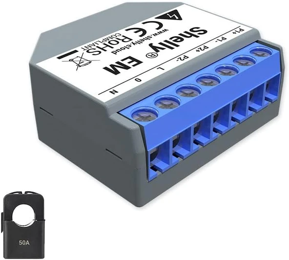 Shelly Em + 1 Elektrik Pensesi, Evde Elektrik Tüketimini Ölçmek Için 50 A'Ya Kadar ürün görseli 1