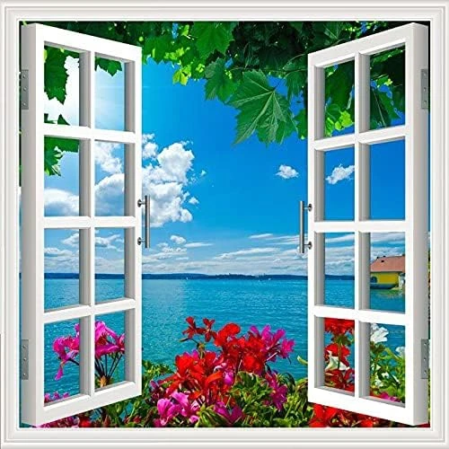 Pencere Poster Duvar Kağıdı Gül Deniz Yapışkanlı Sticker ürün görseli 1