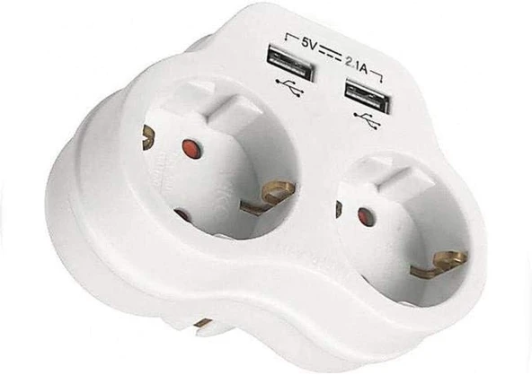 İkili Topraklı Usb Çıkışlı Fiş Priz (2A) Vk ürün görseli 1