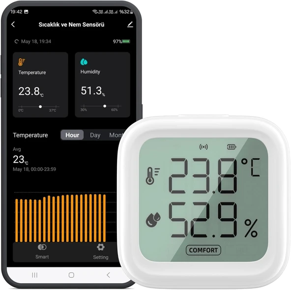 Wifi Lcd Ekranlı Sıcaklık Nem Sensörü (Tuya - Uyumlu) ürün görseli 1