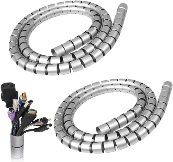 Aksesuarcı 16 Mm Gri 1 Metre Spiral Kablo Toplayıcı, Boru Tipi Kablo Düzenleyici (2 Adet) ürün görseli 1