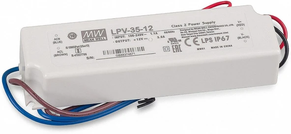 Meanwell Ortalama Lpv-35-12 Led Güç Kaynağı Transformatörü 12 V / 3 A / 36 W Ip67 Led Aydınlatma Için Led Trafo ürün görseli 1