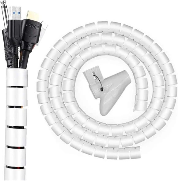 1 Mt X 22 Mm Spiral Boru Kablo Kanalı Kablo Fiş Düzenleyici Toplayıcı Kordon Kablo Tutucu Beyaz (1 Adet) ürün görseli 1