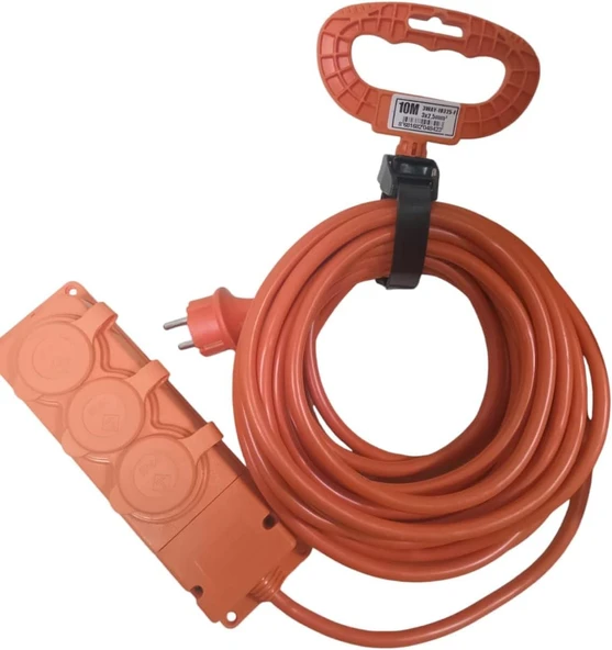 3’Lü Seyyar Uzatma Kablosu - 3X2,5Mm² Yüksek Güç Kapasiteli Kalın Kablo, Ip44 Suya Dayanıklı Bylion Dış Mekan Prizi, Atölye Bahçe Tipi (10M / 20M Seçenekli) (10 Metre) ürün görseli 1