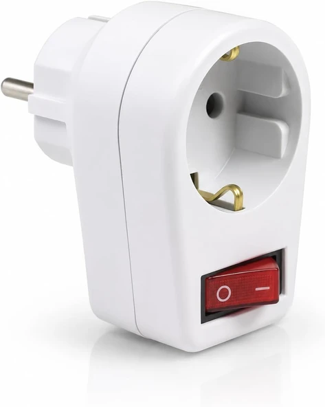 Anahtarlı Topraklı Priz Adaptörü 16A 3680W – Işıklı Tekli Golyat Priz, Yüksek Güvenlikli, Tse & Ce Belgeli Tasarruflu Beyaz Priz Almera ürün görseli 1