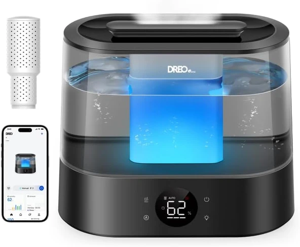 Dreo Akıllı Nemlendiriciler Yatak Odası İçin, Üstten Dolumlu 4L Süper Büyük Nemlendirici, 28 Db, 36 Saat Çalışma Süresi, Dokunmatik/Uygulama/Ses Kontrolü, İç Mekanlar İçin Soğuk Sisli Nemlendiriciler ürün görseli 1