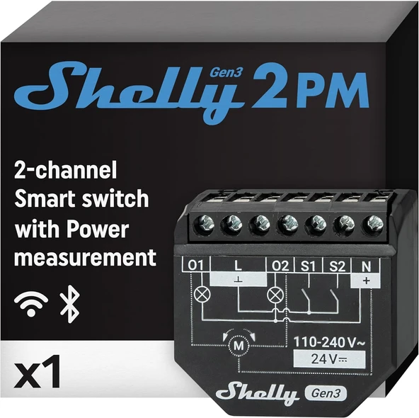 Shelly 2Pm Gen3 | Wi-Fi Bluetooth 2 Kanallı Akıllı Röle Şalteri | Elektrik Tüketimi Ölçümlü Panjur Şalteri | Ev Otomasyonu | Google Alexa Aksesuarı | Ios Android Uygulaması ürün görseli 1