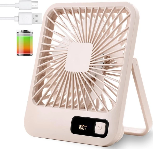Küçük Masa Fanı, Taşınabilir Usb Şarj Edilebilir, 2000Mah Pil Lcd Ekranlı Eğilebilir Katlanabilir Kişisel Mini Fan, Güçlü Rüzgar, Sessiz, Ofis, Ev, Kamp Için 5 Hız Modu ürün görseli 1