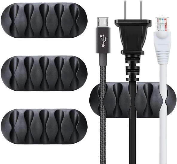 Kyrotech 3 Adet Kablo Tutucu Seti – Her Biri 5 Kablo Kapasiteli | Yapışkanlı Kablo Klipsi, Masa Üstü Kablo Düzenleyici, Ofis & Ev İçin Kablo Yönetimi | Siyah Renk ürün görseli 1