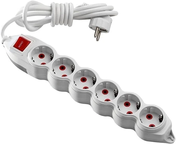 Katar Mono 6 Lı Topraklı Anahtarlı 2 Metre Grup Priz ürün görseli 1