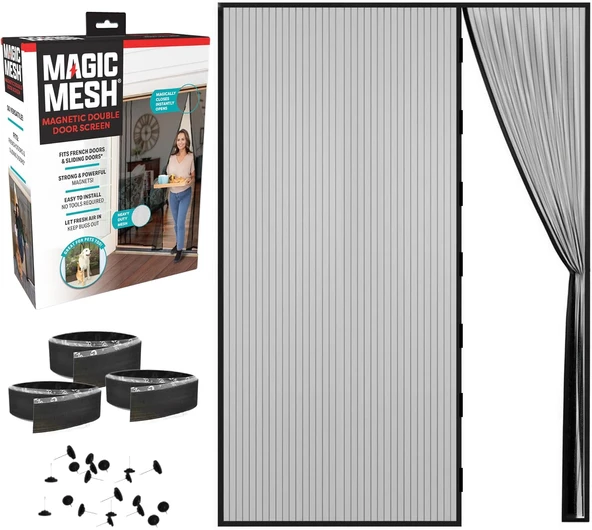 Magic Mesh Çift Kapı - Eller Serbest Manyetik Ekran Kapısı, Fransız Sürgülü Kapılara Uyar 190,5 Cm X 210,8 Cm ürün görseli 1
