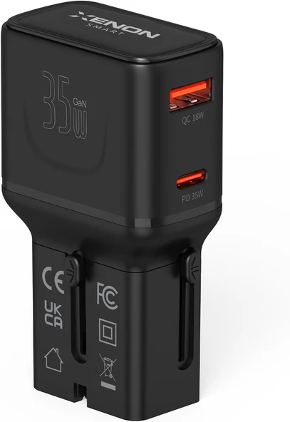 Xenon Priz Dönüştürücü | 35W Gan Hızlı Şarj 200+ Ülke Usb-C & Usb-A Pd Pps Seyahat Adaptörü X6407 ürün görseli 1