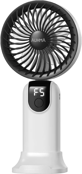 Robeve Auhma Aufn19 5 Kademeli Güçlü El Fanı Mini Fan – Şarjlı Taşınabilir Mini Vantilatör, Dijital Ekranlı, Sessiz Çalışma, Uzun Pil Ömrü, Masaüstü & El Tipi Kullanım (Beyaz) ürün görseli 1