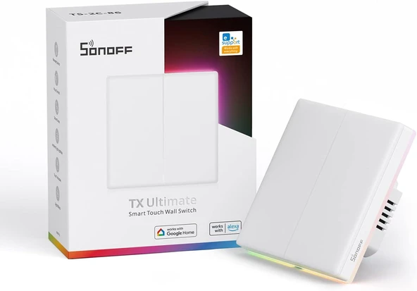 Sonoff T5-2Gang Wifi Kablosuz Dokunmatik Anahtar, 2 Yollu Akıllı Duvar Anahtarı, Tam Dokunmatik, Led Işık, Alexa, Google Home, 10A/2400W Ile Uyumlu Akıllı Duvar Zili Anahtarı ürün görseli 1