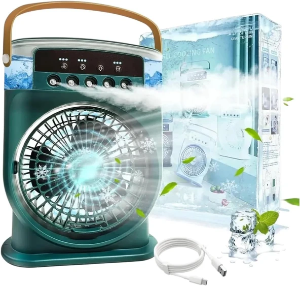 Buğulanma Fanı 3 Hızlı Rüzgarlı Taşınabilir Ac Sessiz Sis Fanı Usb Şarj Edilebilir Küçük Taşınabilir Klima 600Ml Hava Soğutucu Fanı, 7 Gece Lambalı 1/2/3 H Zamanlayıcı Stili 2, Hava Soğutucu Fanı ürün görseli 1