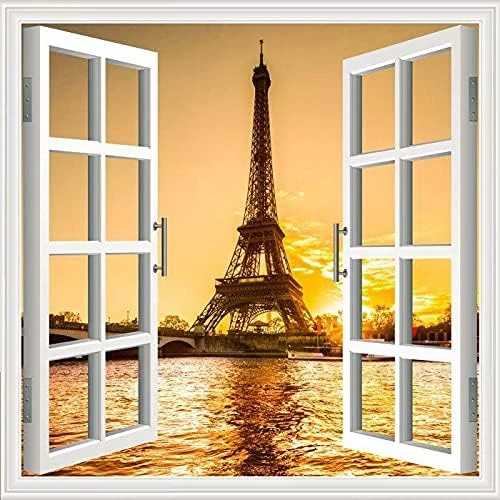 Pencere Poster Duvar Kağıdı Paris Akşam Yapışkanlı Sticker ürün görseli 1