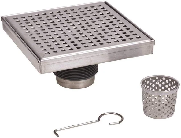Oatey Dss2060R2 Designline Paslanmaz Çelik Kendin Yap Duş Tahliyesi, Ayarlanabilir Düzleştirme Ayaklı Saç Tutuculu Kare Izgara, 15,24 X 15,24 Cm, 15,24 Cm ürün görseli 1