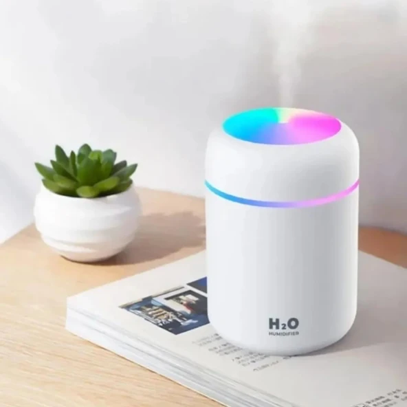 Hava Nemlendirici Ortam Nemlendirici Işıklı Hava Nemlendirici Makinesi Aroma Difüzörü H2O(Beyaz, Gri̇, Pembe Karışık) ürün görseli 1
