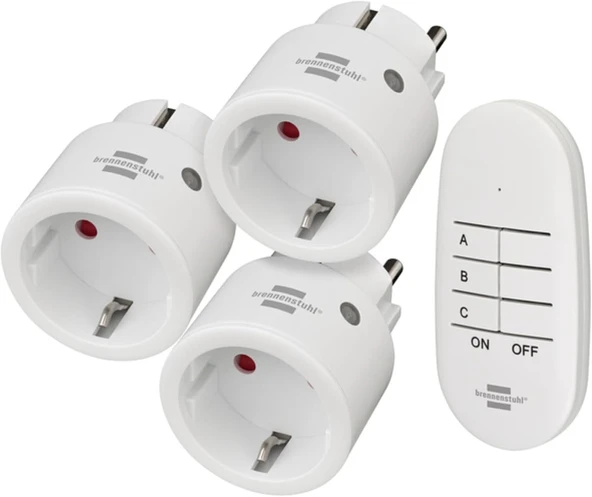 Brennenstuhl Comfort-Line Mini 3+1 Kablosuz Priz Seti, 3'Lü Uzaktan Kumanda Seti (Iç Mekan, El Vericisi Yüksek Temas Koruması) Beyaz ürün görseli 1