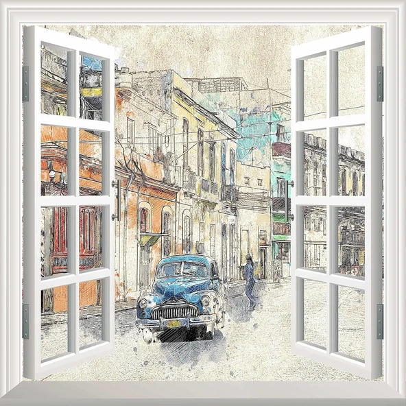 Pencere Poster Duvar Kağıdı Küba Yapışkanlı Sticker ürün görseli 1