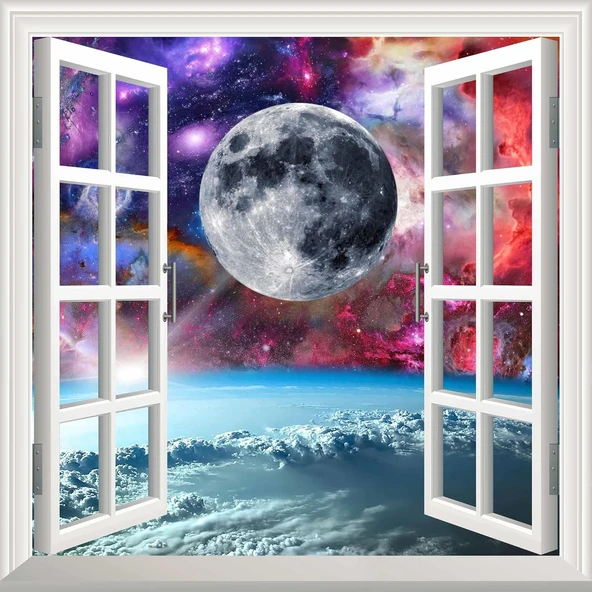 Pencere Poster Duvar Kağıdı Uzay Manzarası 1 Yapışkanlı Sticker ürün görseli 1