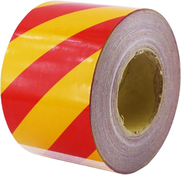 Reflektörlü Yapışkanlı Parlayan Fosfor Sarı Kırmızı 10 Mt Reflektif Düz Şerit Bant 10 Cm İkaz Bandı ürün görseli 1