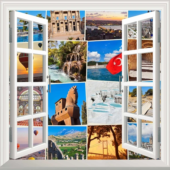 Pencere Poster Duvar Kağıdı Türkiye Fotokolaj Yapışkanlı Sticker ürün görseli 1