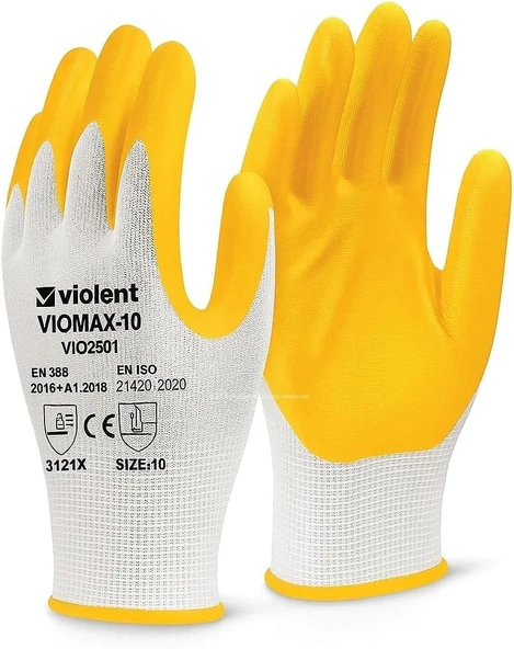 Violent Nitril Kaplı Örme Eldiven,%100 Polyester, Yarı Kaplama, Aşınma, Yağ, Grese Dayanıklı, İş Güvenliği Eldiveni, İnşaat, Bahçe, Otomotiv, Lojistik İçin Uygun, Koruyucu Eldiven ürün görseli 1