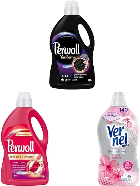 Perwoll Yenileme Siyah 3L & Perwoll Yenileme Renkli 3L & Vernel Fresh Control Çiçek Ferahligi 1370 Ml ürün görseli 1