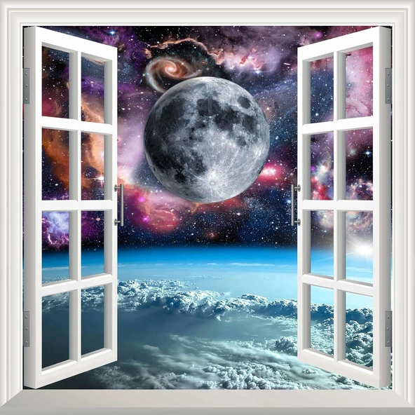 Pencere Poster Duvar Kağıdı Uzay Manzarası 3 Yapışkanlı Sticker ürün görseli 1