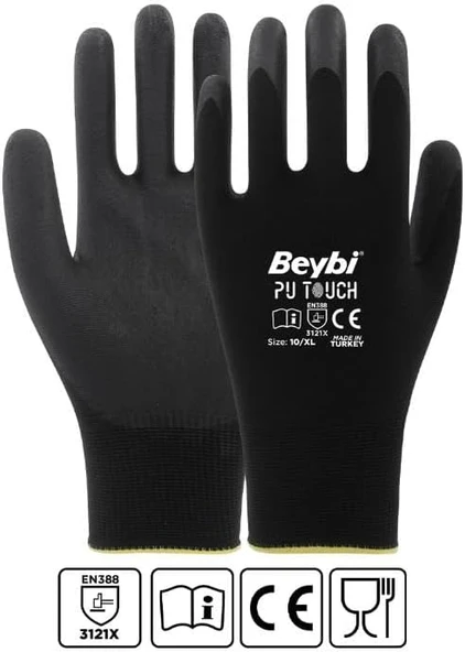 Beybi Poliüretan Kaplı Pu Touch Siyah Eldiven 10 ürün görseli 1