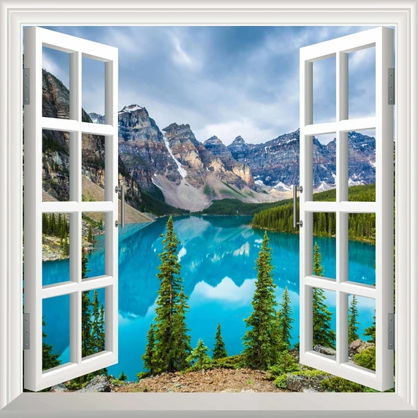 Pencere Poster Duvar Kağıdı Moraine Gölü Yapışkanlı Sticker ürün görseli 1