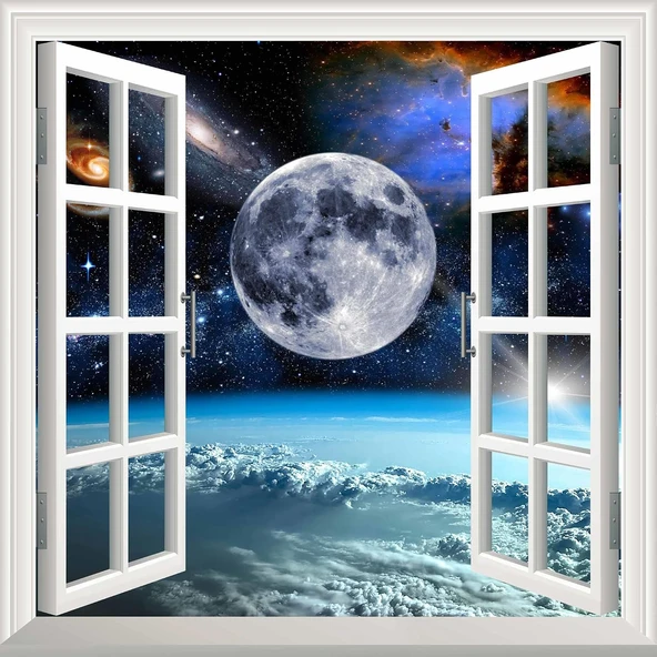 Pencere Poster Duvar Kağıdı Uzay Manzarası 2 Yapışkanlı Sticker ürün görseli 1