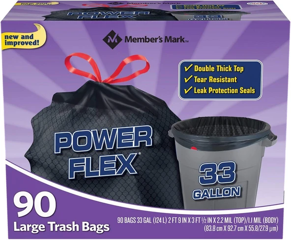 Bir Üye Markası 33 Galon Power-Guard İpli Torbaları (90 Ct.) - 1'Li Paket ürün görseli 1