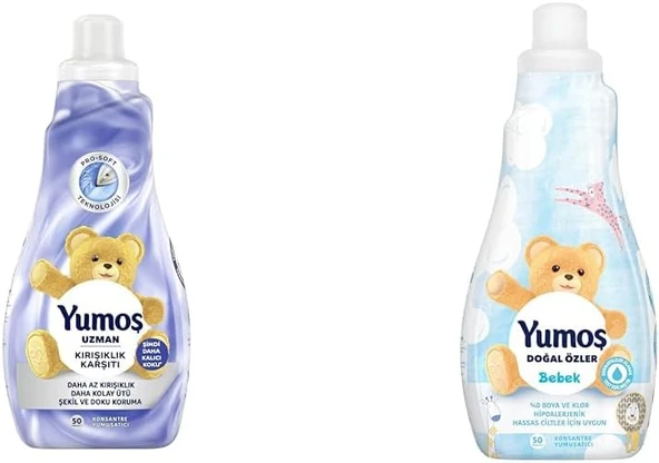 Yumoş Uzman Kırışıklık Karşıtı 50 Yıkama Konsantre Çamaşır Yumuşatıcısı (1 X 1200 Ml)(2) Yumoş Doğal Özler Konsantre Çamaşır Yumuşatıcısı Bebek 1200 Ml 50 Yıkama 1 Adet(1) ürün görseli 1