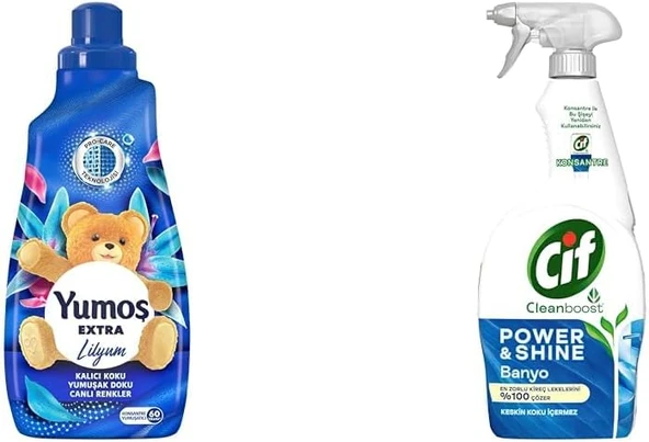 Yumoş Extra Lilyum 60 Yıkama Konsantre Çamaşır Yumuşatıcısı (1 X 1440 Ml)(1) Power Shine Cleanboost Sprey Temizleyici Banyo İçin Temizleyici Kireç Çözücü 750 Ml(3) ürün görseli 1