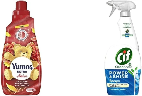 Yumoş Extra Konsantre Çamaşır Yumuşatıcısı Amber 1440 Ml(1) Power Shine Cleanboost Sprey Temizleyici Banyo İçin Temizleyici Kireç Çözücü 750 Ml(3) ürün görseli 1