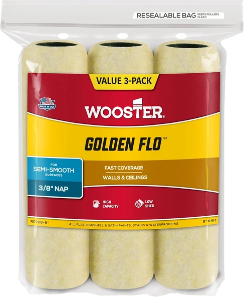 Wooster Brush Rr726-9 Flo Roller Kapak 3'Lü Paket, 3/8 İnç Şekerleme, 9 İnç ürün görseli 1