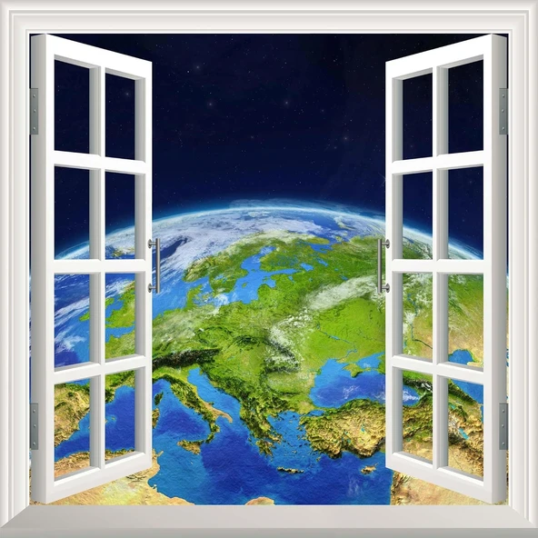 Pencere Poster Duvar Kağıdı 3D Dünya Yapışkanlı Sticker ürün görseli 1