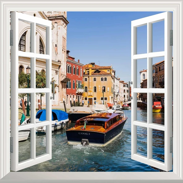 Pencere Poster Duvar Kağıdı Venedik Canal Yapışkanlı Sticker ürün görseli 1