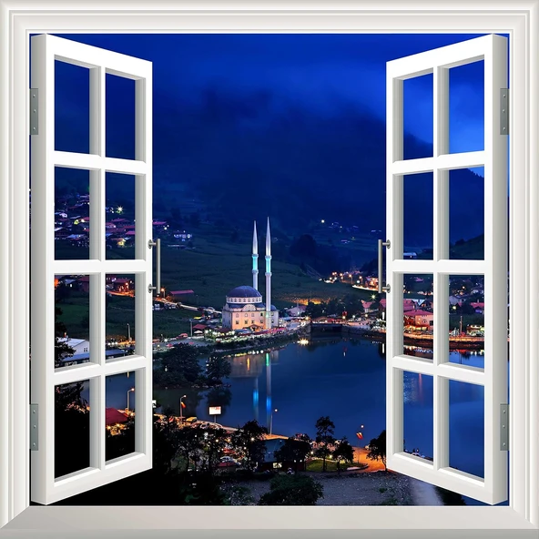 Pencere Poster Duvar Kağıdı Uzungöl Akşam Yapışkanlı Sticker ürün görseli 1