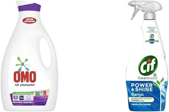 Sıvı Çamaşır Deterjanı Sık Yıkanan Çamaşırlar İçin, 2470 Ml, 38 Yıkama, 1 Adet(1) Power Shine Cleanboost Sprey Temizleyici Banyo İçin Temizleyici Kireç Çözücü 750 Ml(2) ürün görseli 1