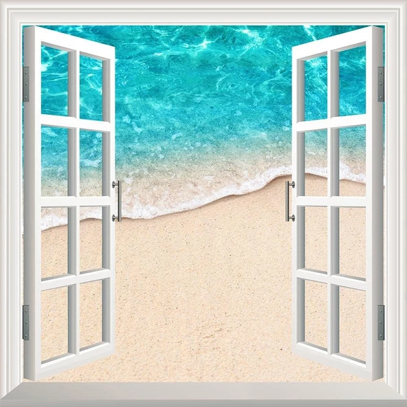 Pencere Poster Duvar Kağıdı Deniz Kenarı Yapışkanlı Sticker ürün görseli 1