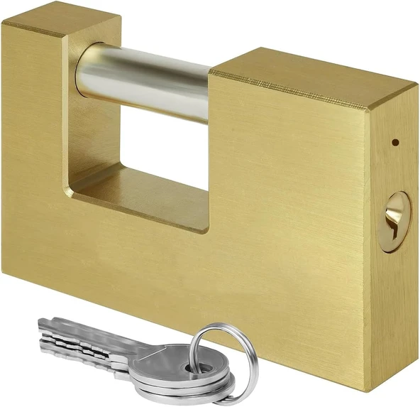Kepenk İşyeri Kapısı Kilidi Yassı Çelik Kayar Milli Asma Kilit Kapı Emniyet 90 Mm 3 Anahtarlı Metal ürün görseli 1