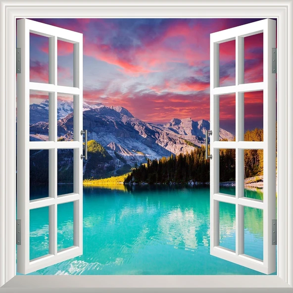 Pencere Poster Duvar Kağıdı Oeschinensee Yapışkanlı Sticker ürün görseli 1