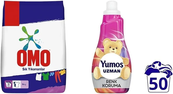 Toz Çamaşır Deterjanı Sık Yıkananlar 5 Kg(1) Yumoş Uzman Konsantre Çamaşır Yumuşatıcısı Renk Koruma Kalıcı Koku 50 Yıkama (1 X 1200 Ml)(2) ürün görseli 1
