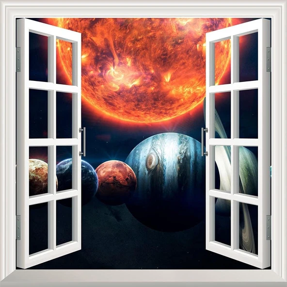 Pencere Poster Duvar Kağıdı Güneş Gezegenler Yapışkanlı Sticker ürün görseli 1