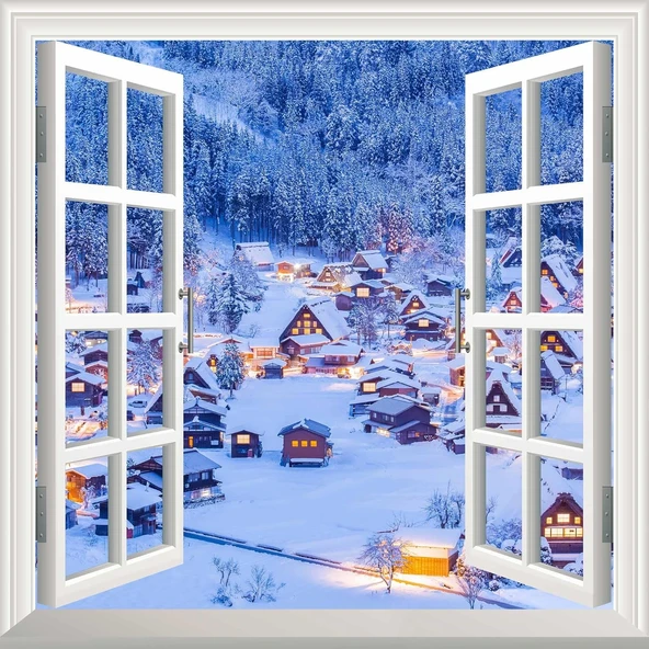 Pencere Poster Duvar Kağıdı Shirakawago Yapışkanlı Sticker ürün görseli 1