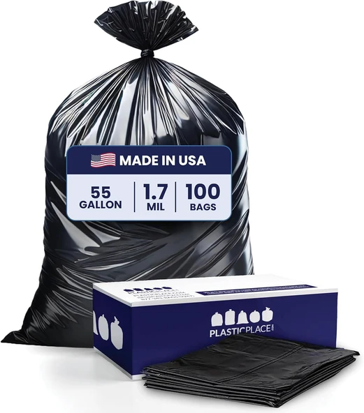 Plasticplace - W55Ldbs1 55-60 Galon Poşeti 1,7 Mil Eq ❜ Siyah Çevre Dostu Ağır Hizmet Kovası Astarları - 96,5 Cm X 147,3 Cm (100 Adet) Siyah ürün görseli 1